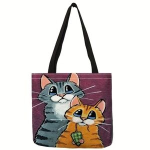 NIP! Too Sweet Women’s Reusable Canvas Tote Bag with 2 Cats!